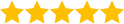 Five gold stars in a row on a white background