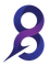 Blue and purple stylized number eight with a swoosh.