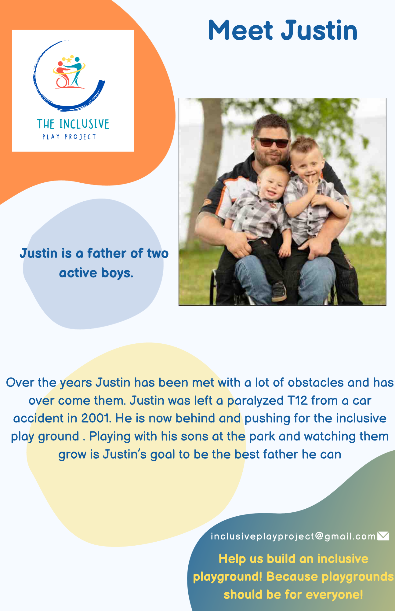 A man in a wheelchair is holding two children.