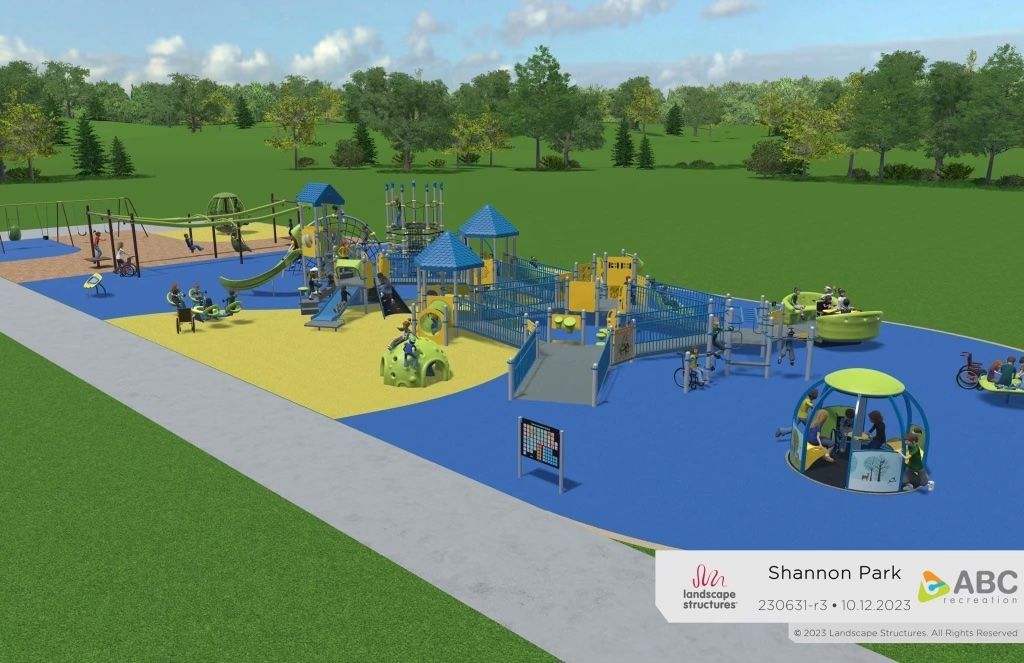An artist 's impression of a playground in a park.