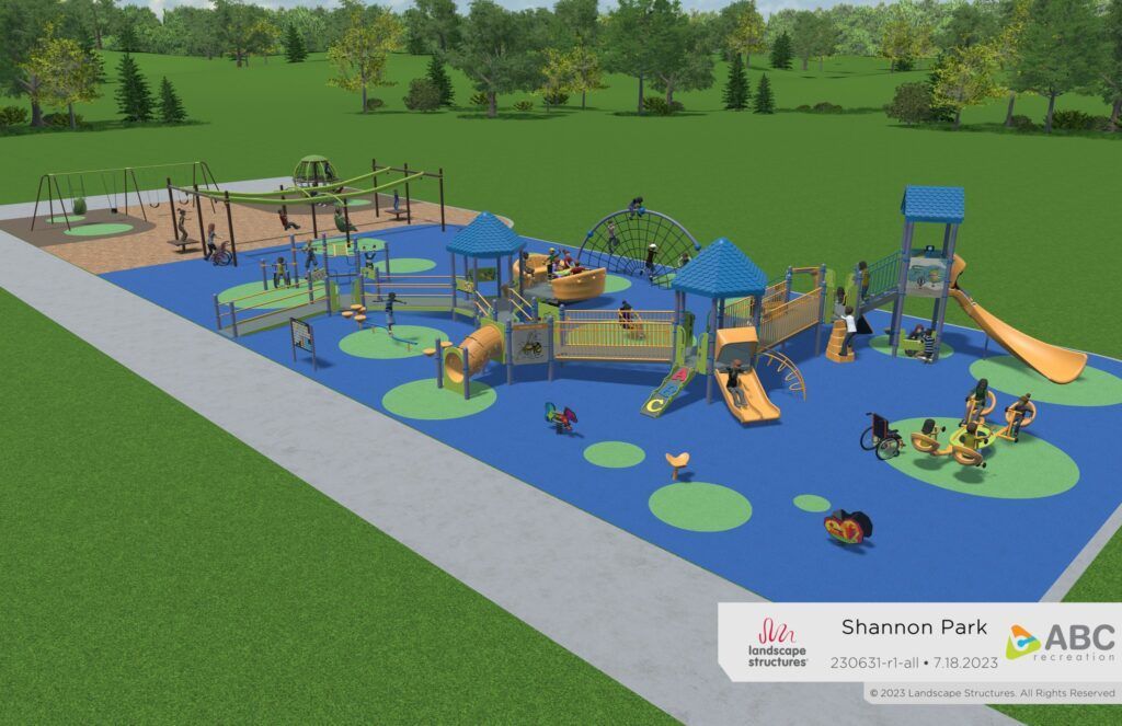 An artist 's impression of a playground in a park.