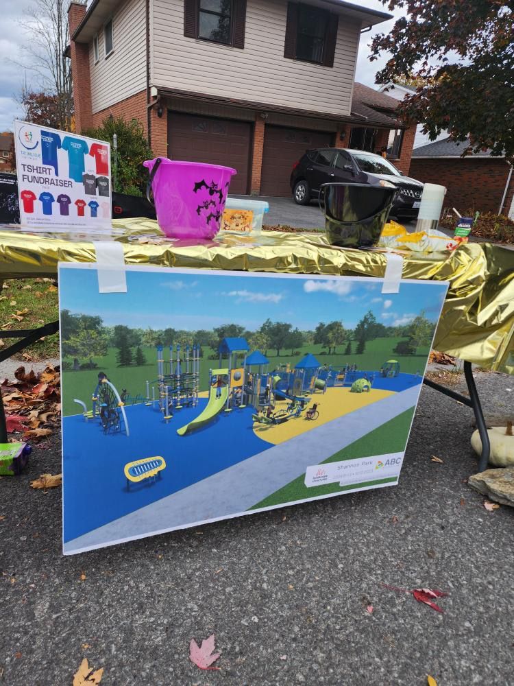 A table with a picture of a playground on it.