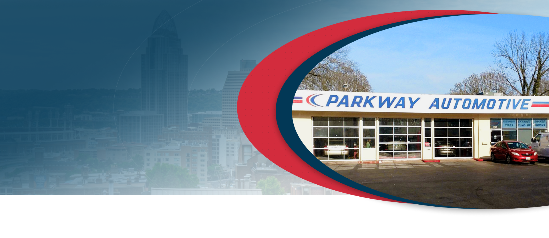 A picture of a car dealership called parkway automotive