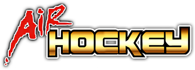 Air Hockey logo in red and gold with a white outline.
