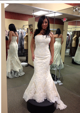 bride wearing fish cut gown