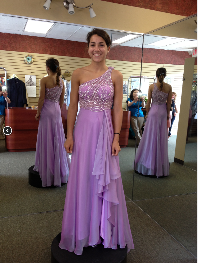 Girl wearing purple A-line gown