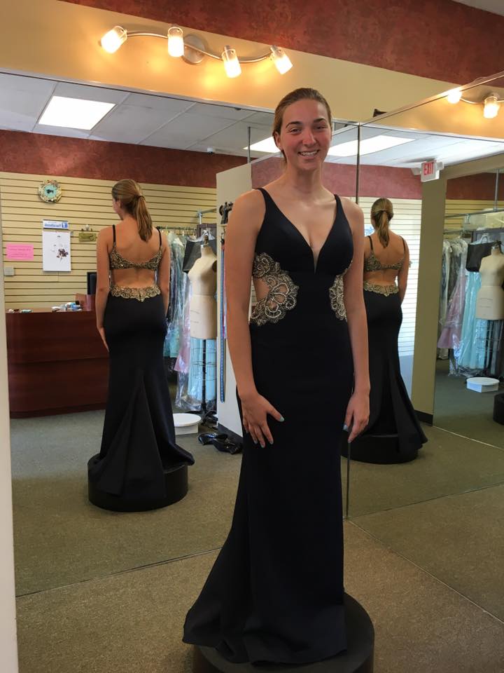 Girl wearing Black prom dress