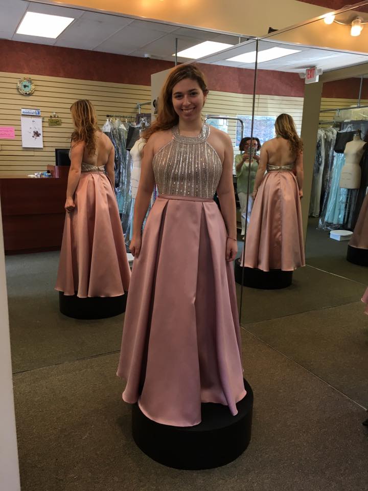 Girl wearing pink prom dress