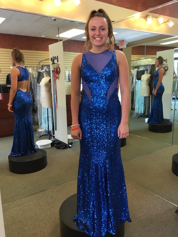 Girl wearing shimmer prom dress