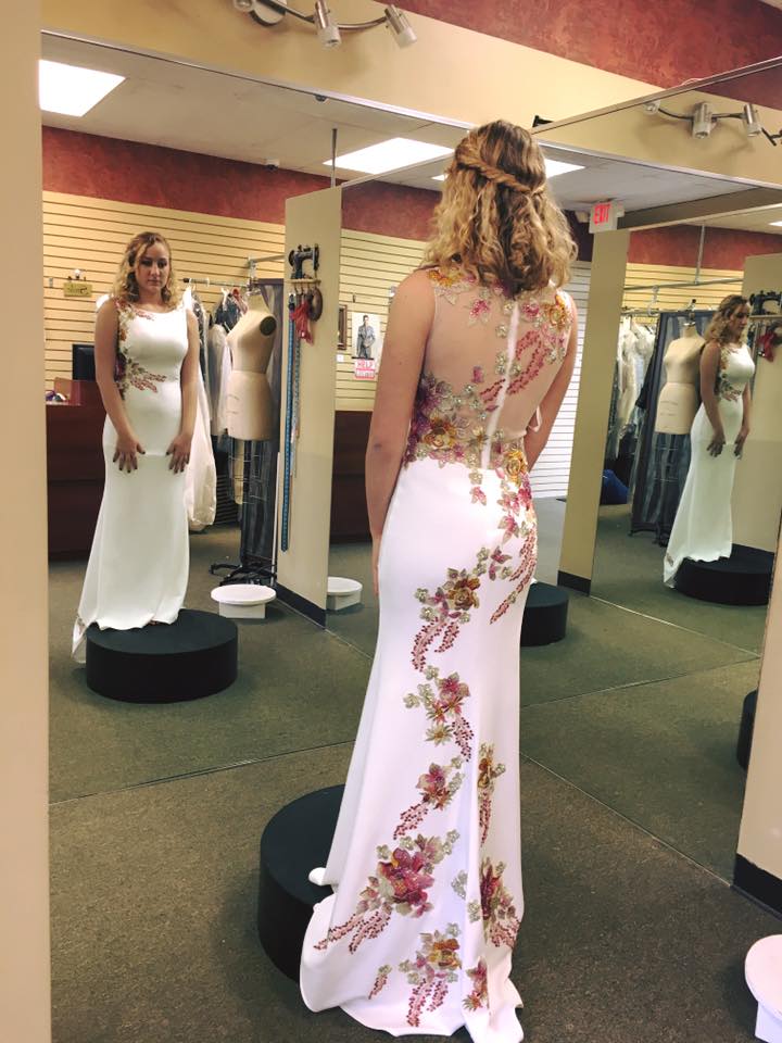 Girl wearing white prom dress