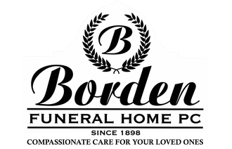 Logo for Borden Funeral Home PC, featuring a letter B in a laurel wreath, established in 1898.
