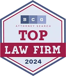 A badge that says "top law firm '' on it.