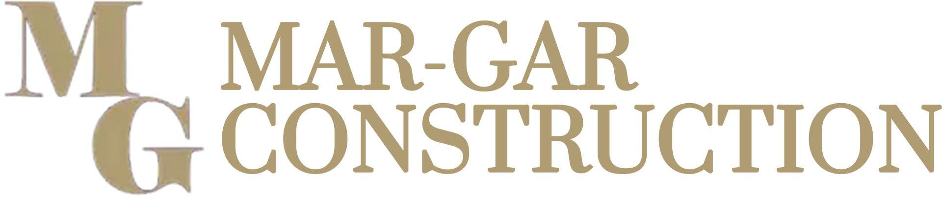 Logo for Mar-Gar Construction, with the letters MG stacked on the left and the words "MAR-GAR CONSTRUCTION" to the right.