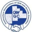 A blue and white logo with two hands shaking in a circle.