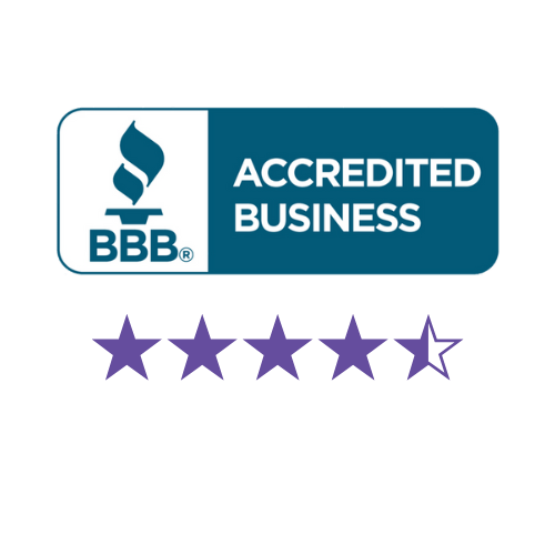A logo for an accredited business with five stars.