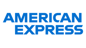 The american express logo is blue and white on a white background.