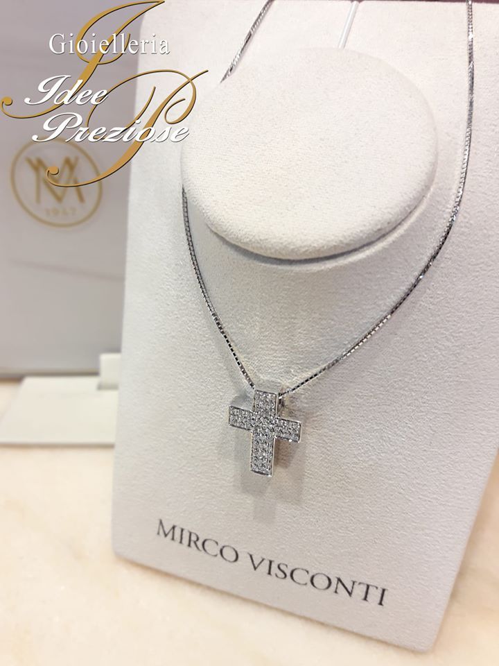 Ciondolo grande con diamanti in oro bianco