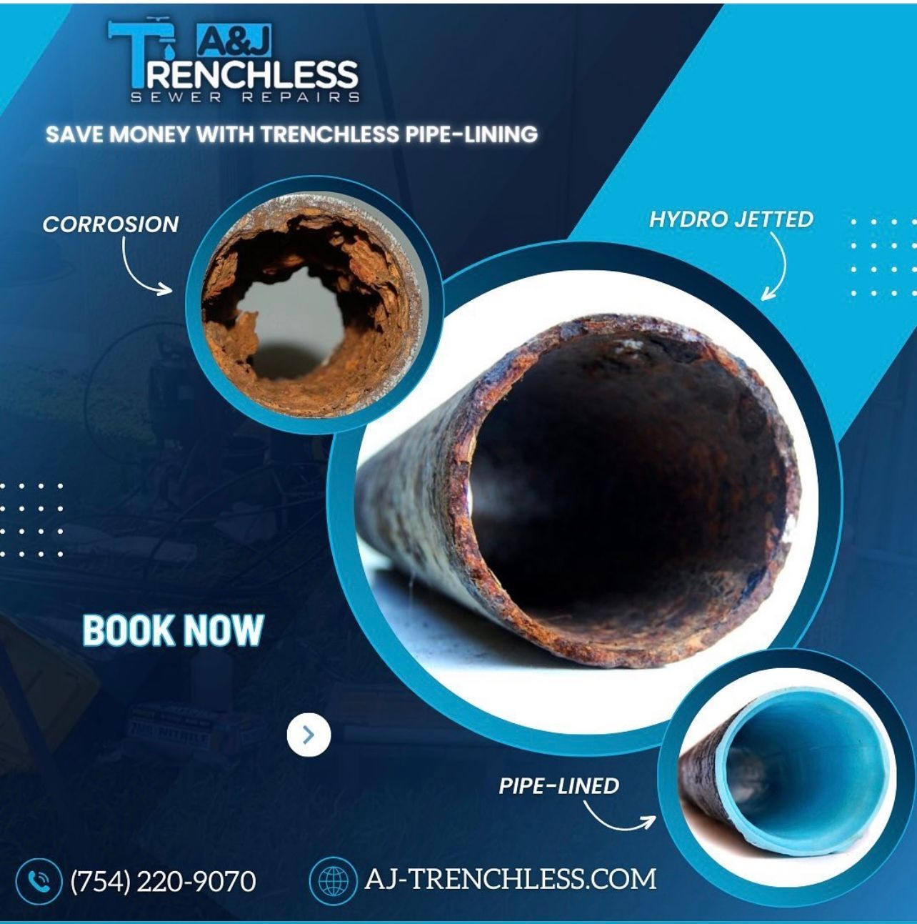 An ad for a company called a & j trenchless