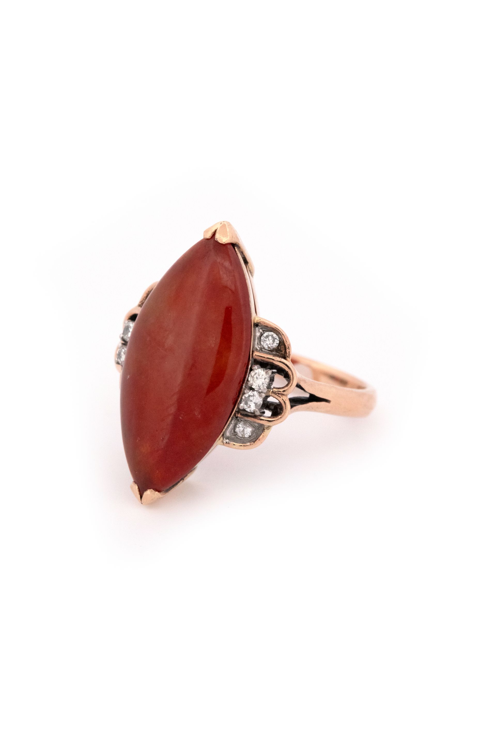 14k Yellow Gold Red Jadeite & Diamond Ring