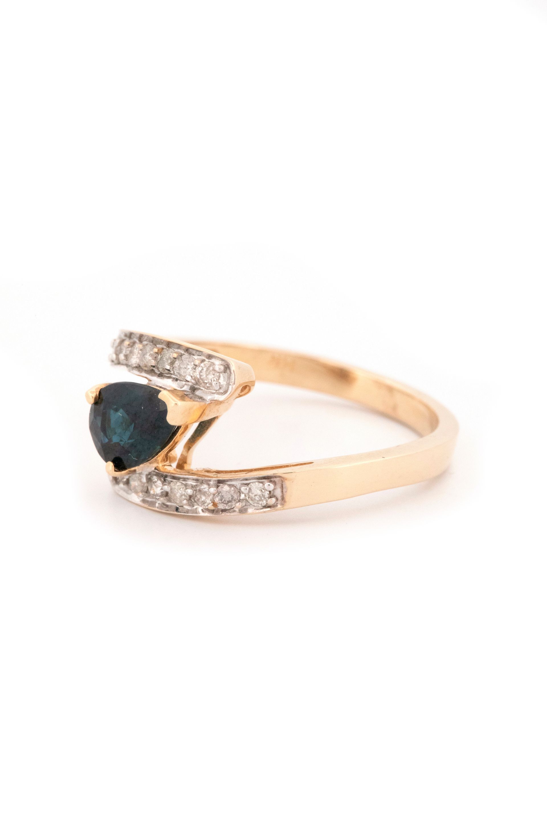 14k Yellow Gold, Sapphire & Diamond Ring