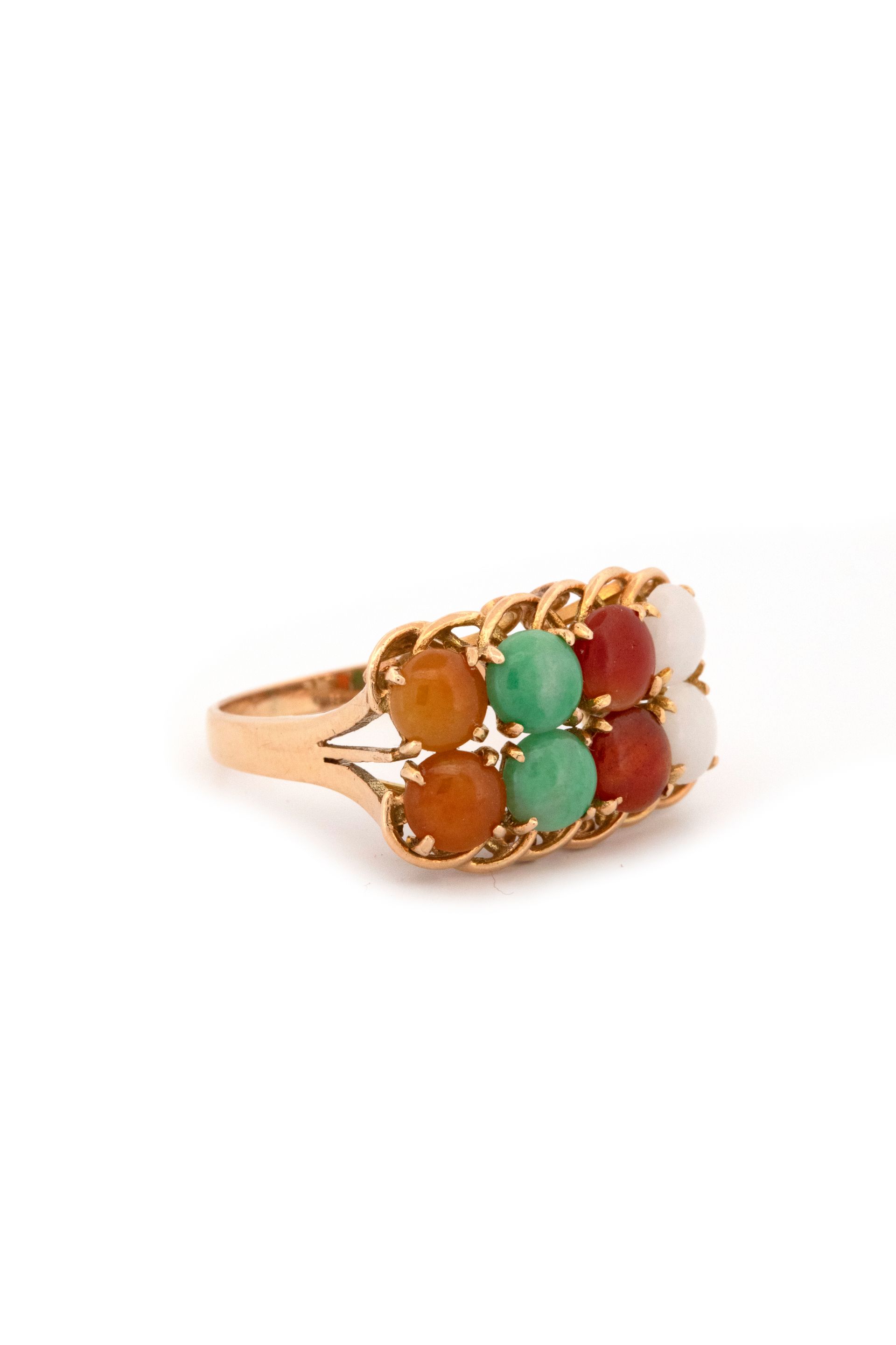 14k Yellow Gold & Multicolored Jadeite Ring