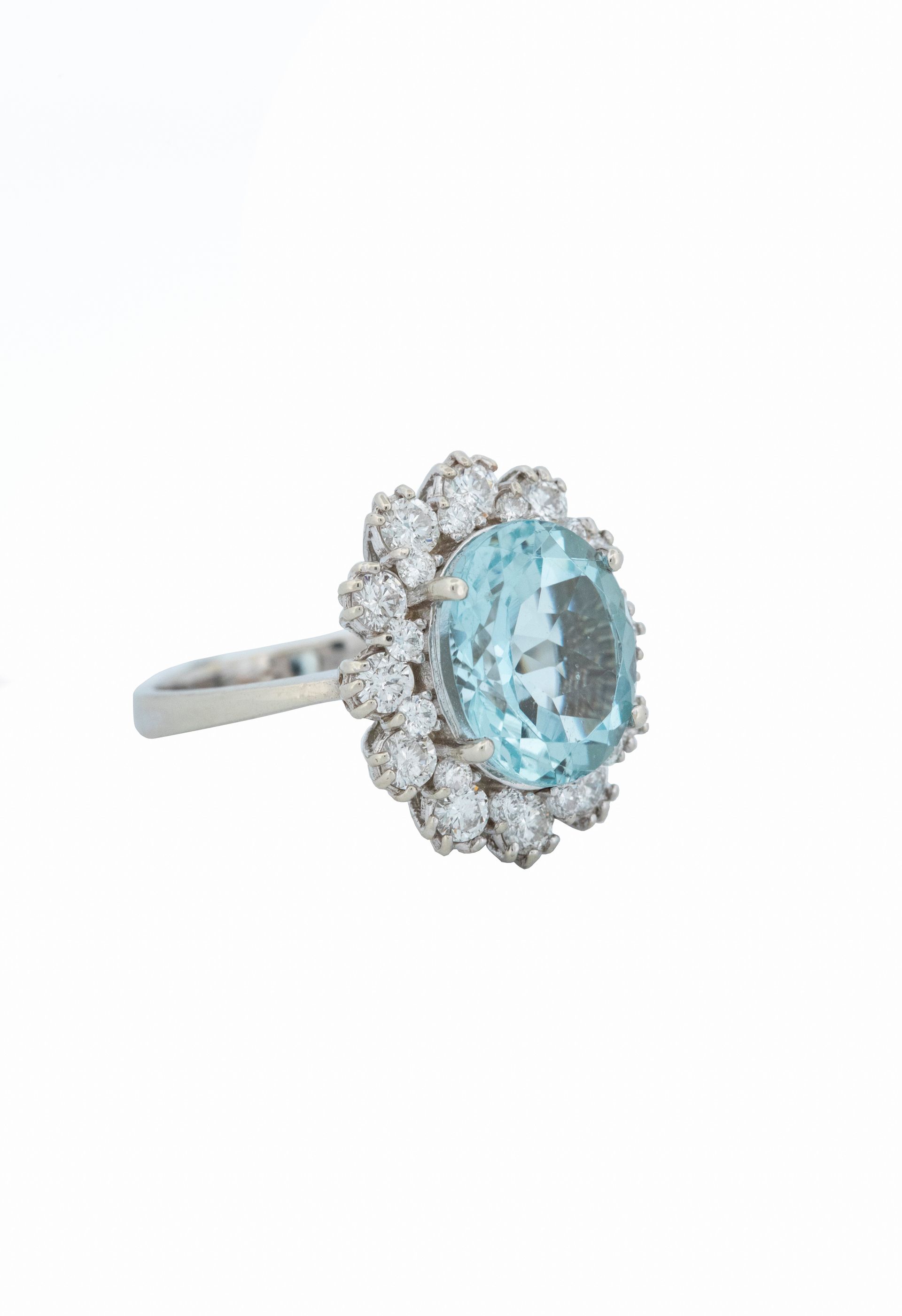 Aquamarine Diamond 14k Gold Ring