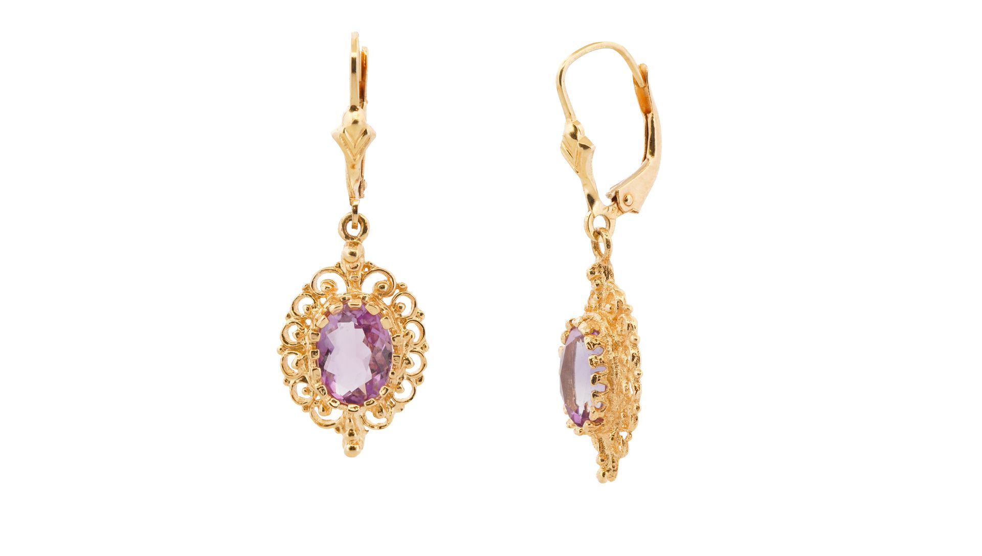 14k Yellow Gold Amethyst Earrings