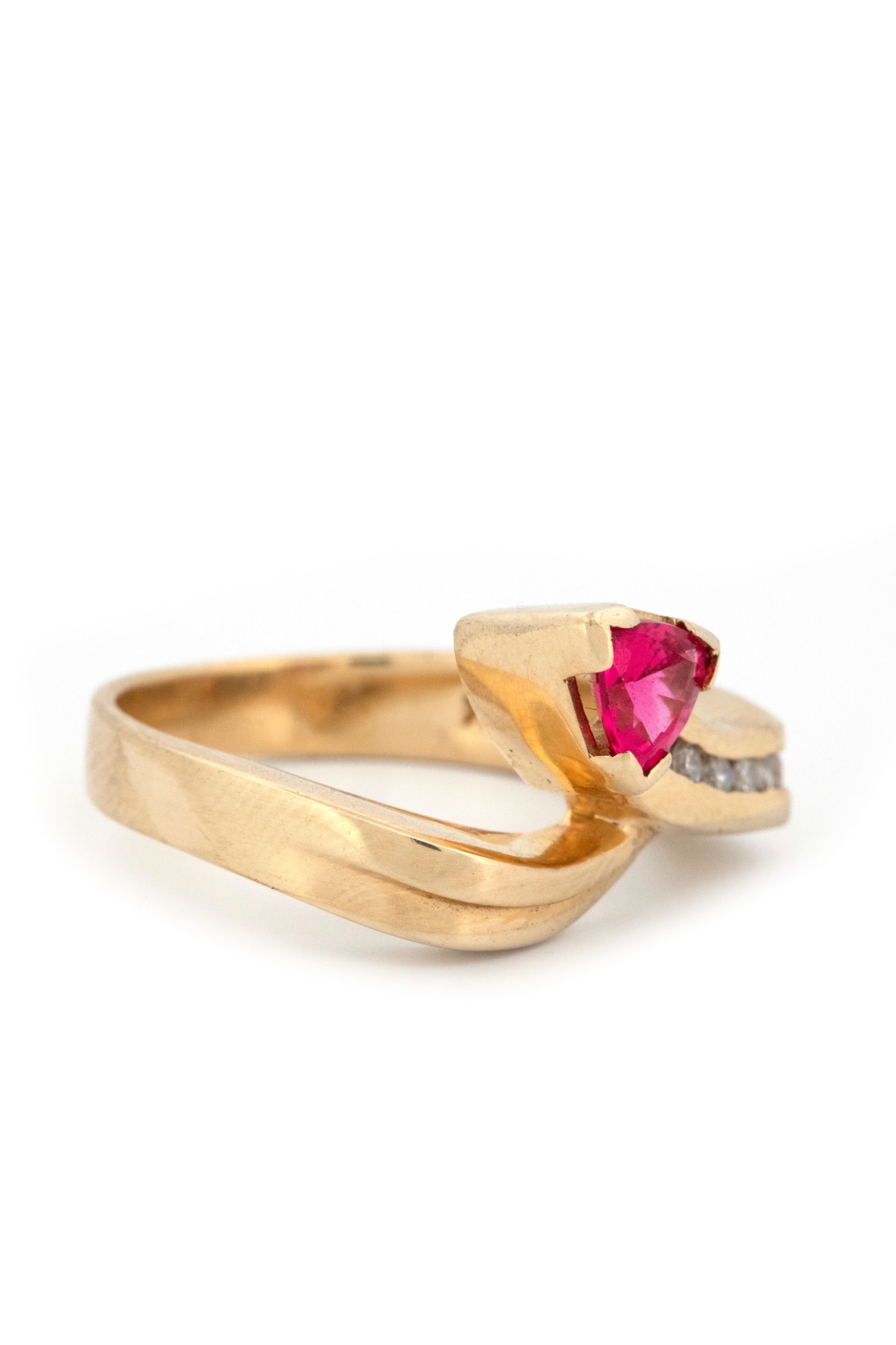 14k Yellow Gold Trillion Spinel & Diamond Ring