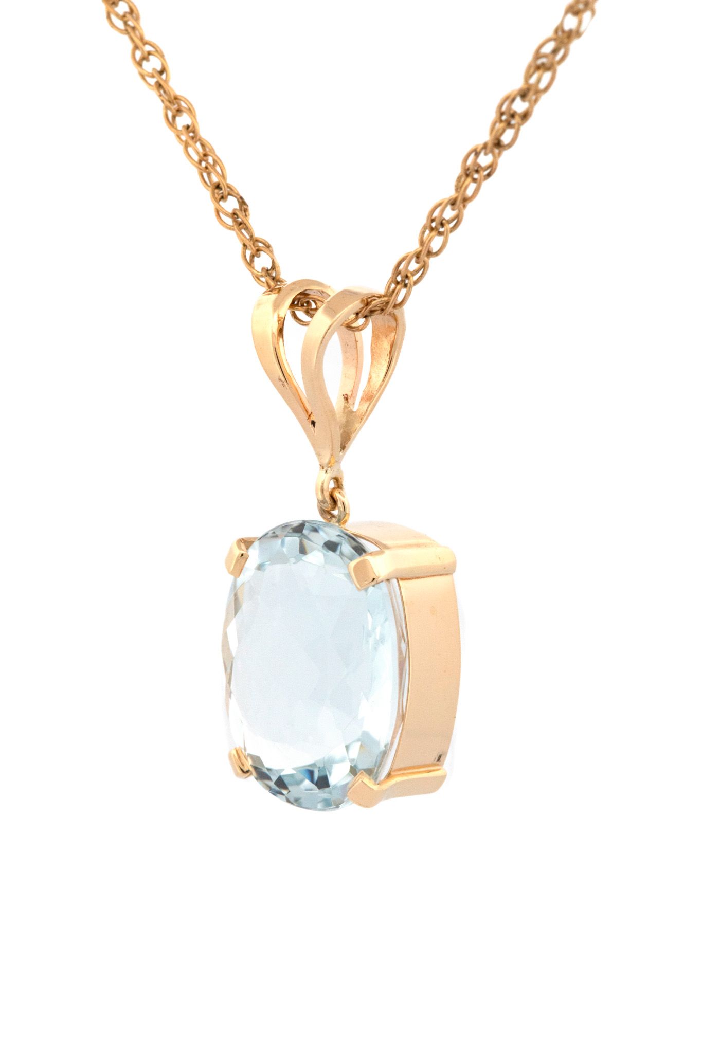 Large Oval Cut Aquamarine Pendant set in 14k Yellow Gold