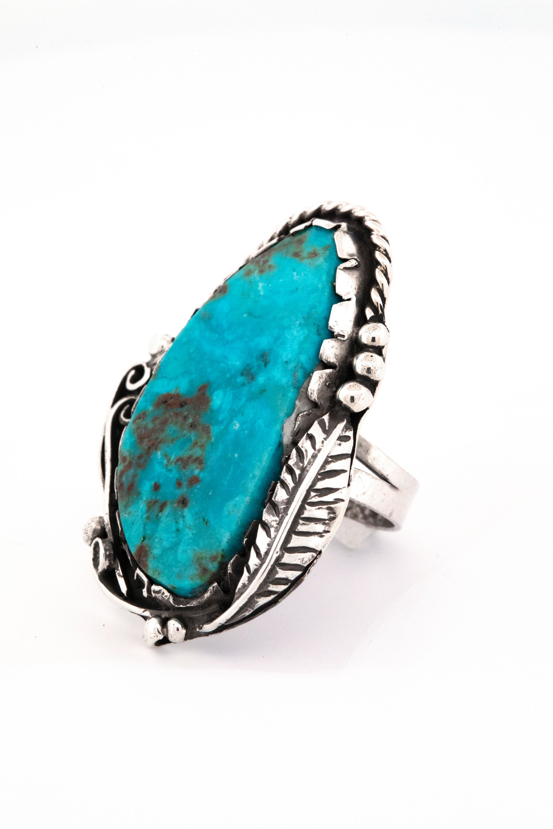 Large Freeform Turquoise Ring in Sterling