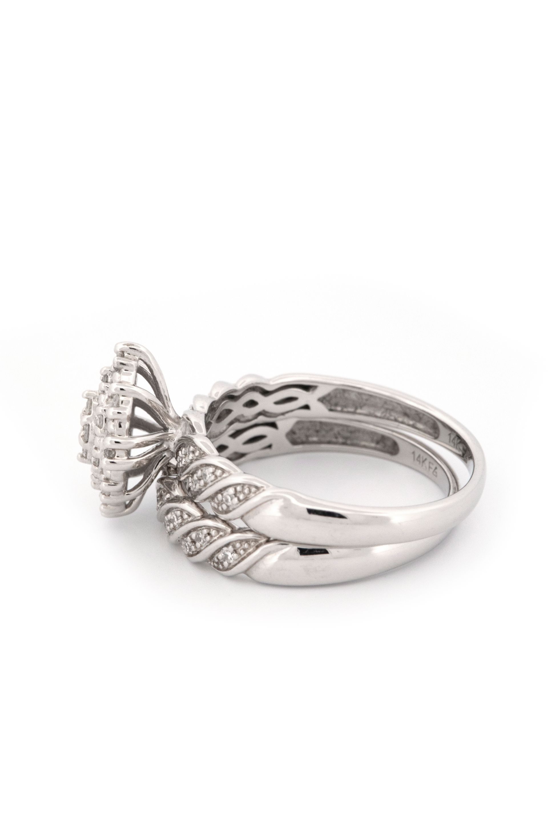 14k White Gold Cluster Set Engagement Set