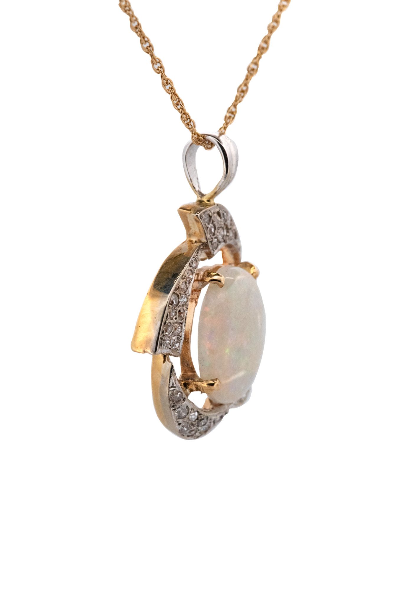 18k Bi Color Opal & Diamond Pendant