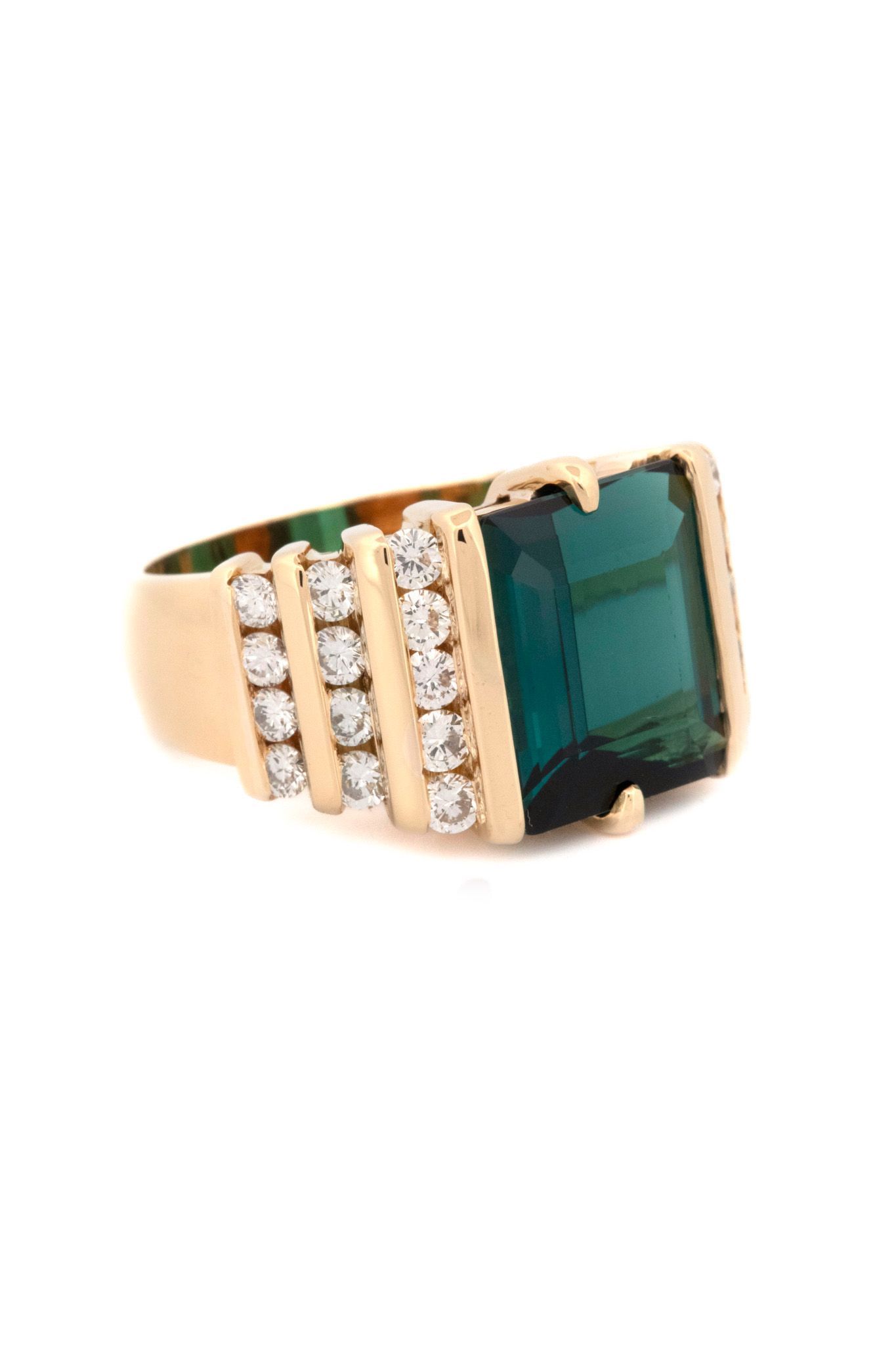 18k Yellow Gold, Indicolite Tourmaline & Diamond Ring