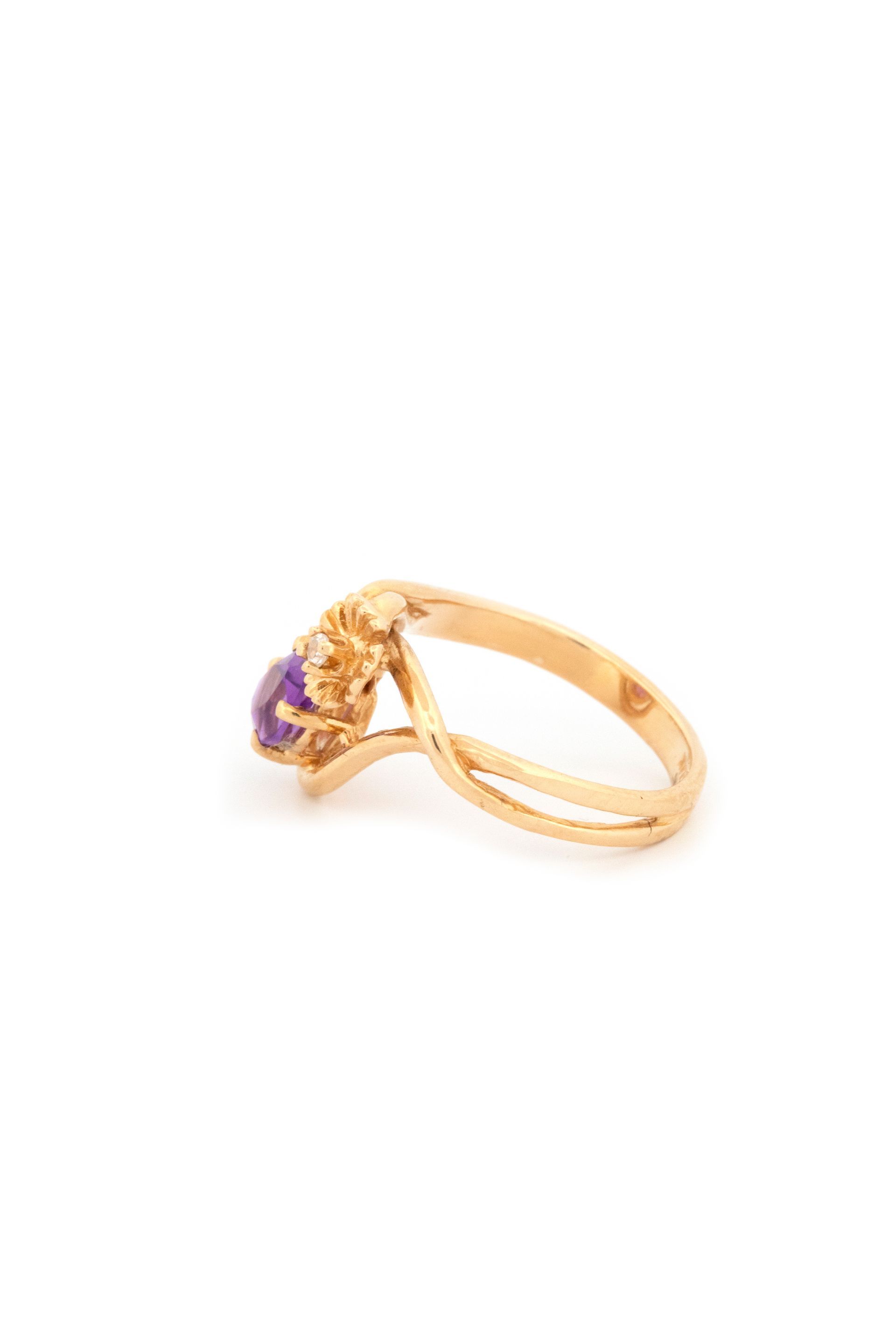 14k Yellow Gold Amethyst and Diamond Ring