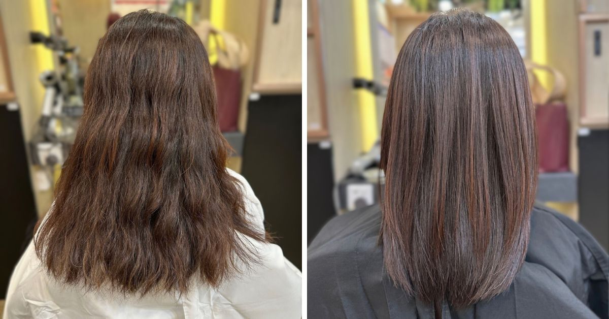 This is a photo of an anti-frizz hair treatment at our hair salon in Singapore