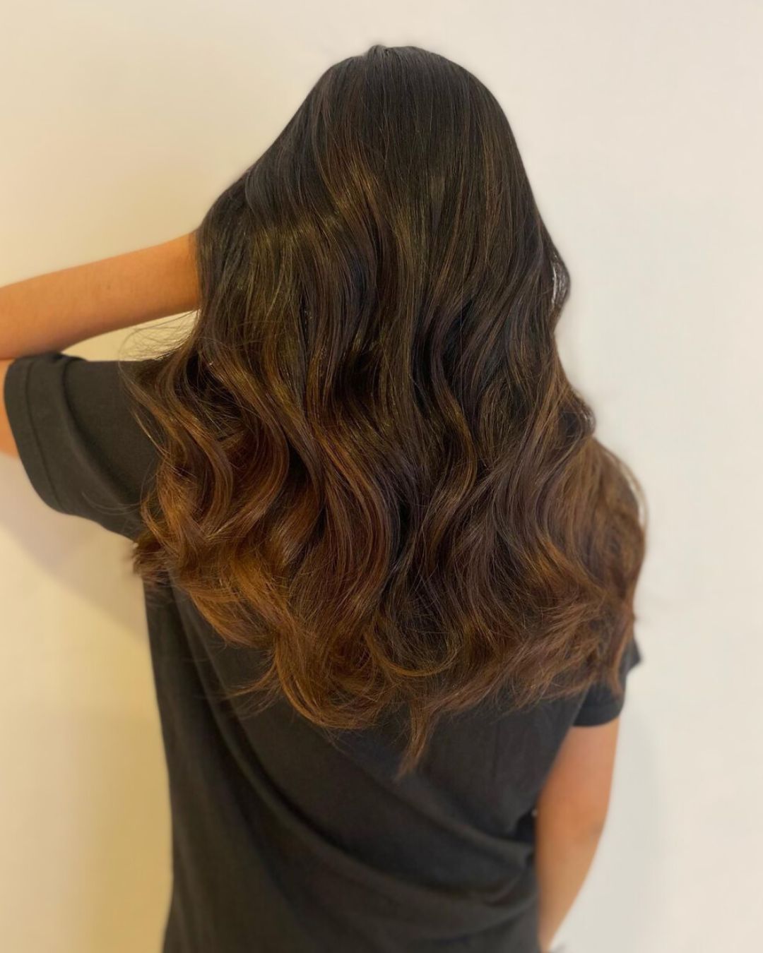 A photo of a Dark chocolate balayage hair