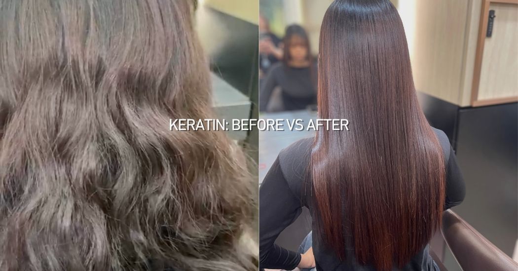 An image of keratin hair treatment in Singapore before and after