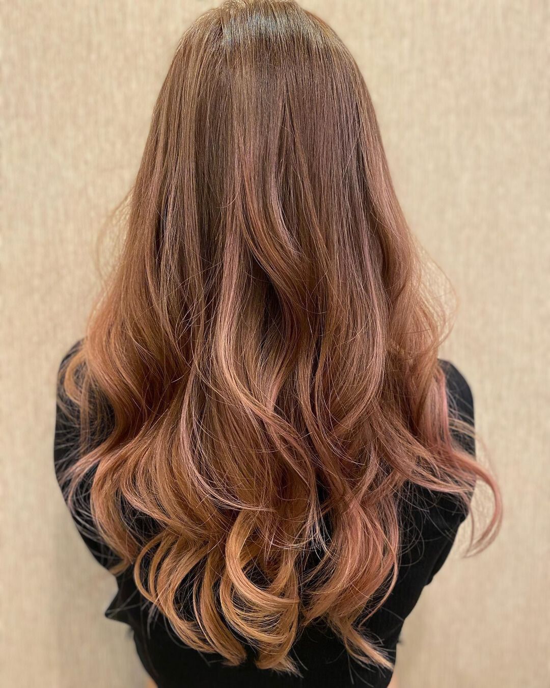 Rose gold balayage hair