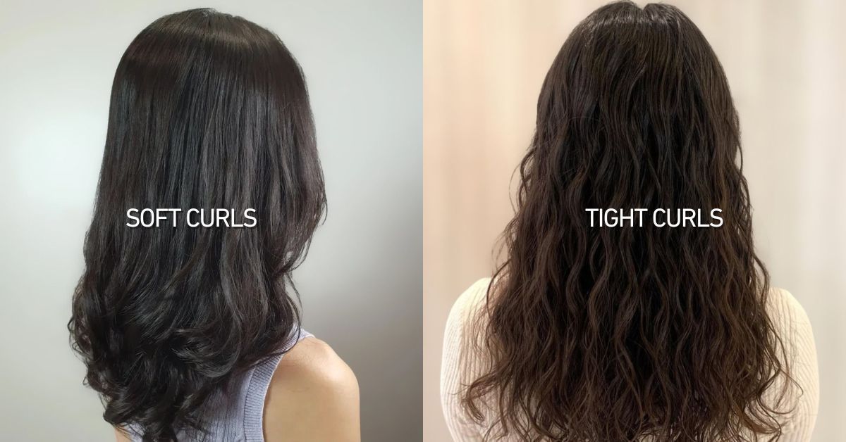 Image that shows the difference between soft and tight hair perm