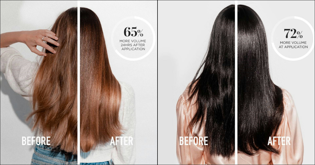 An image of the before and after results of the hair treatment