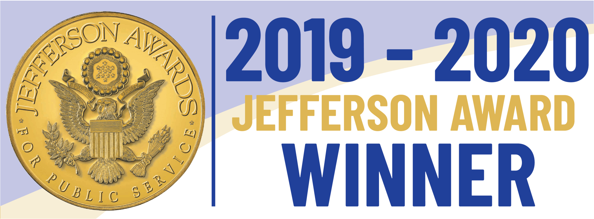 Jefferson Awards Winner 2019-2020 seal with a golden coin and blue and gold text.