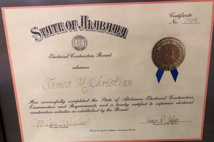 St. Clair County — James Christian Certificate Certificate No 399 in Gadsden, AL