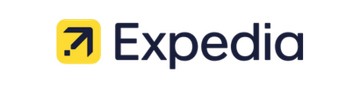 Se muestra un logotipo de Expedia sobre un fondo blanco.