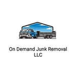 Logo for On Demand Junk Removal LLC, blue truck and trailer in front of a stylized blue sky.