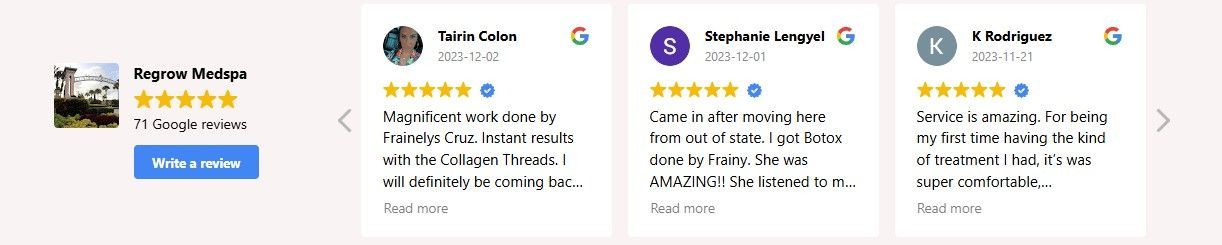 Customer reviews for a business with a five-star rating.