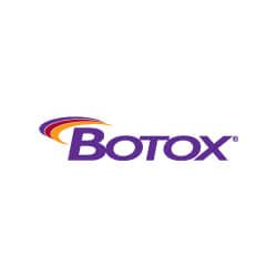 Botox logo with purple text and a curved orange and purple design element.