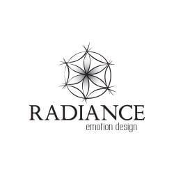 Logo with a stylized flower design above the word