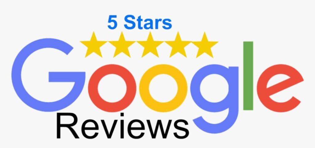 Google Reviews, with 5 stars above the wordmark.