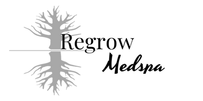Logo for Regrow Medspa: a tree and its reflection, with the name of the business next to the tree.
