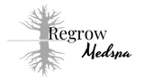 Logo for Regrow Medspa: a tree and its reflection, with the name of the business next to the tree.